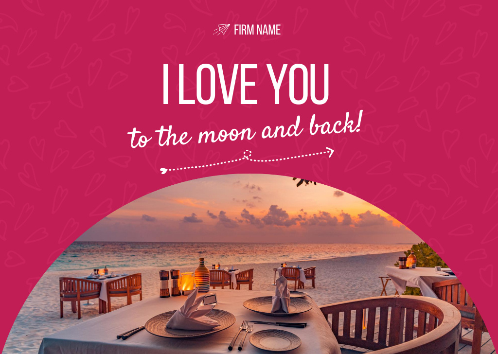 Romantic Valentine's Day Dinner on Beach Postcard Design Template
