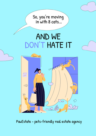 Platilla de diseño Real Estate Ad with Cute Girl and Cats Poster