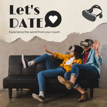 Online Dating Service Offer with People in Virtual Reality Glasses Instagram Design Template
