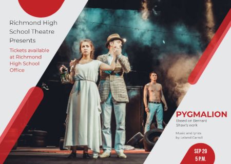 Theater Invitation Actors in Pygmalion Performance Postcard Tasarım Şablonu