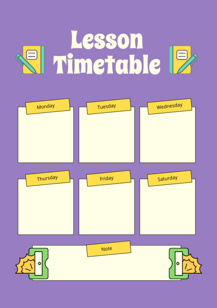 List of Lessons at School on Purple Schedule Planner Design Template