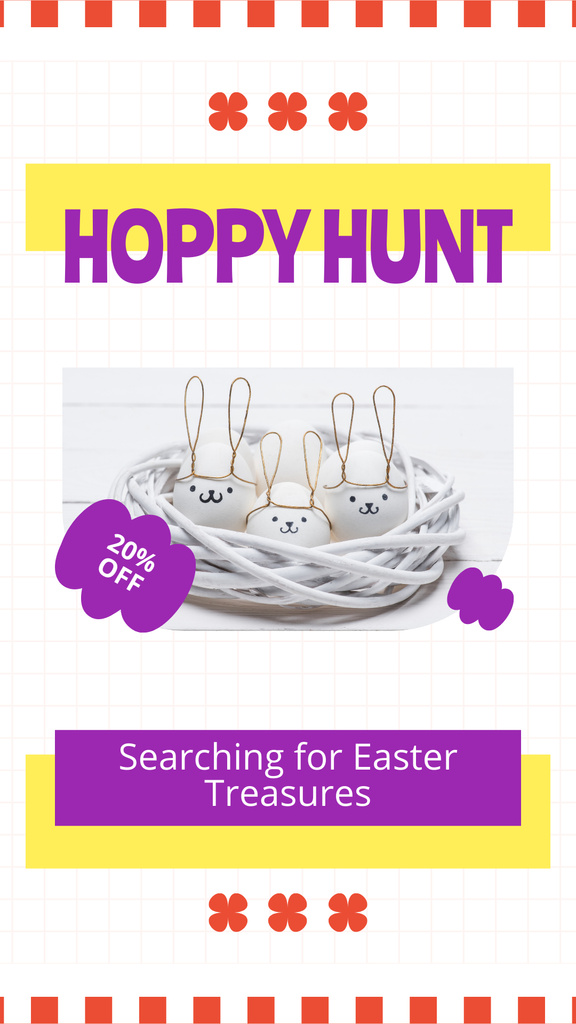 Easter Egg Hunt Ad with Cute Eggs in Basket Instagram Story Design Template