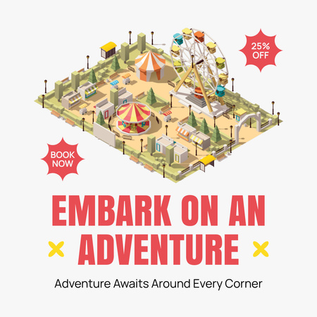 Modèle de visuel Parc d'attractions aventureux avec réduction sur l'entrée - Instagram AD