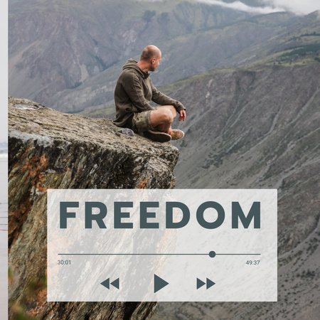 Вдохновение свободы с человеком на горной скале Instagram – шаблон для дизайна