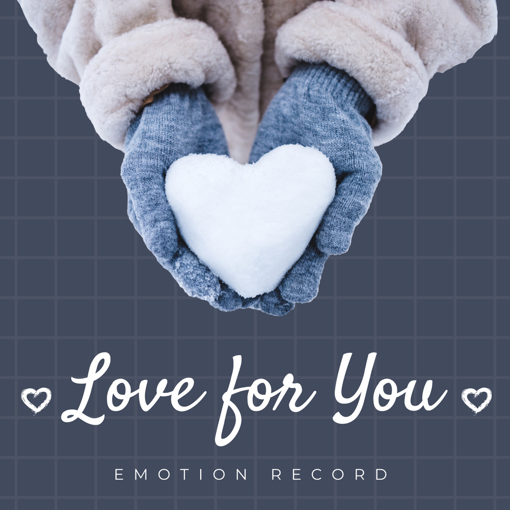 Designvorlage Composition with hands holding heart shaped snowball on checkered background with white text für Album Cover
