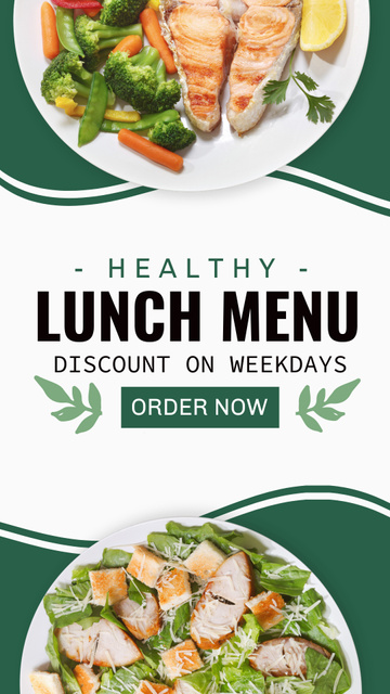Lunch Menu Offer with Salmon Steak Instagram Story Design Template