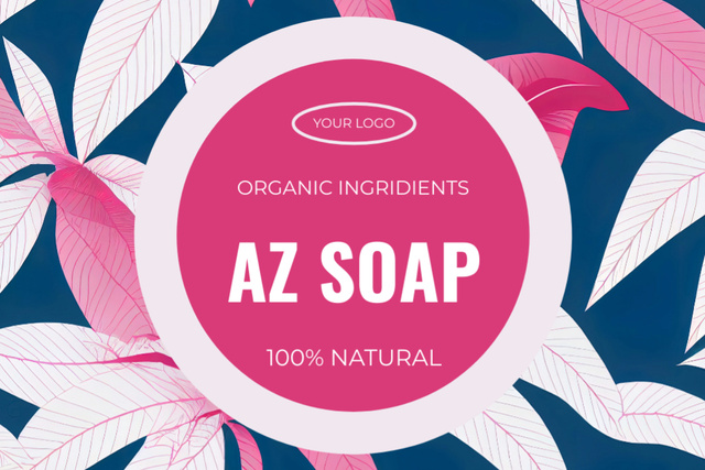 Organic Soap Bar With Leaves Offer Label Tasarım Şablonu