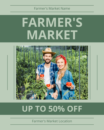 Скидка на фермерском рынке с молодыми фермерами с помидорами Instagram Post Vertical – шаблон для дизайна