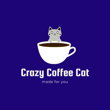 Cafe Ad with Cute Cat on Coffee Cup Logo Tasarım Şablonu