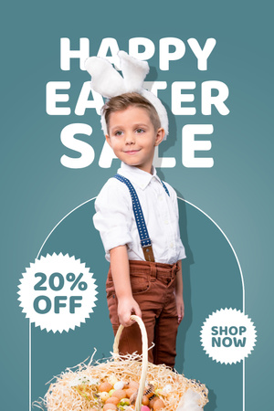 Platilla de diseño Cute Little Boy with Basket Full of Easter Eggs Pinterest