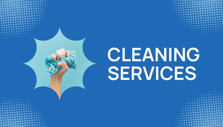 Template di design Cleaning Services Ad with Female Hand Holding a Cleaning Sponge Business Card US