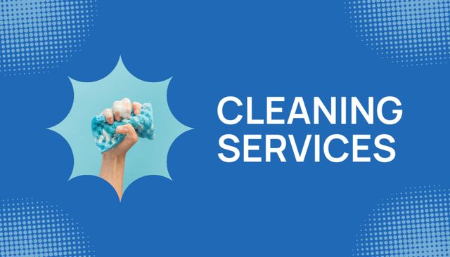 Platilla de diseño Cleaning Services Ad with Female Hand Holding a Cleaning Sponge Business Card US