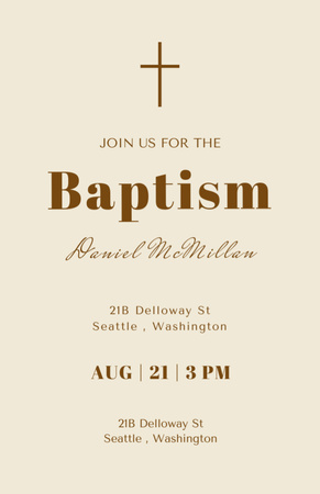 Baptism Ceremony Announcement with Christian Cross Invitation 5.5x8.5in Design Template