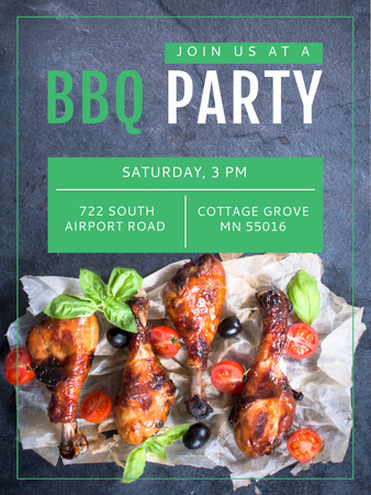 Plantilla de diseño de BBQ Party Invitation Grilled Chicken Poster US 