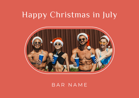 Young People Celebrating Christmas in July Card Design Template