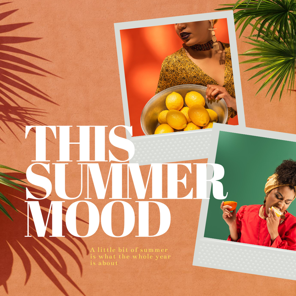 Summer Mood Collage with African Woman Instagramデザインテンプレート