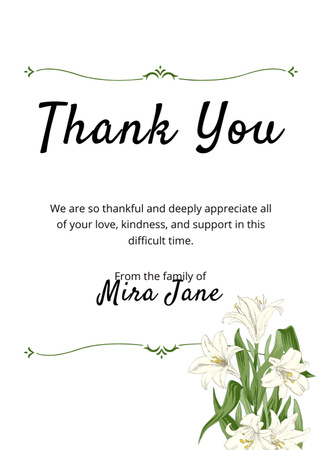 Funeral Thank You Card with Tender Flowers Bouquet Postcard 5x7in Vertical Design Template