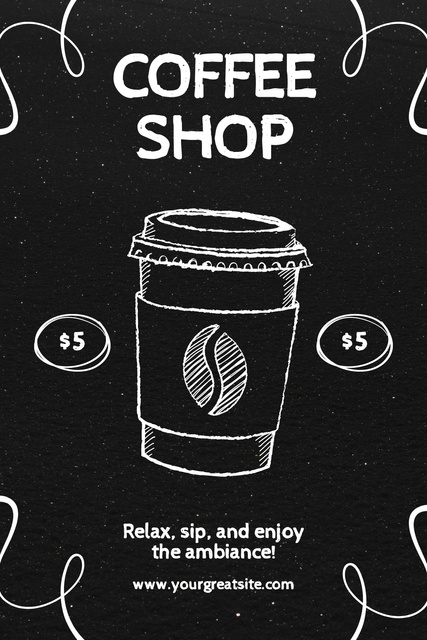 Ontwerpsjabloon van Pinterest van Coffee Paper Cup Sketch With Fixed Price In Coffee Shop