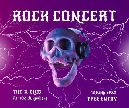 Rock Concert Announcement In Club With Skull Facebook Design Template