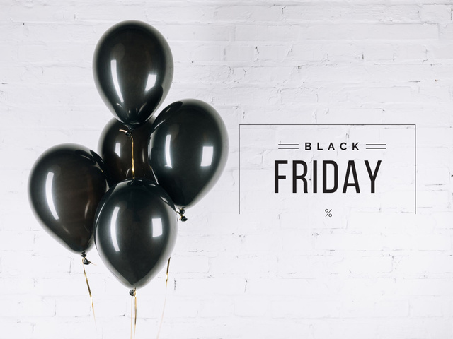 Black Friday Announcement with Black Balloons Presentation Modelo de Design