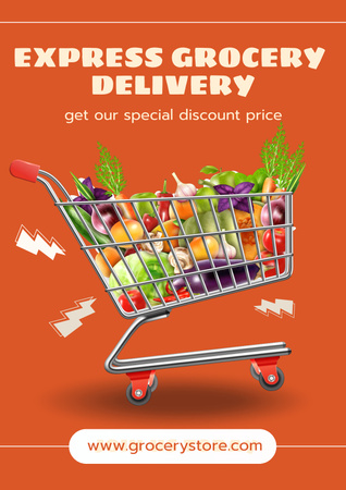 Express Grocery Delivery Ad with Shopping Cart Poster Design Template