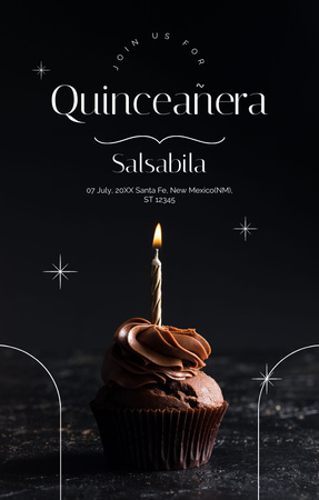 Quinceñera Festivali için Lezzetli Cupcake Invitation 4.6x7.2in Tasarım Şablonu