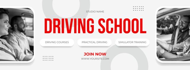 Various Services Of Driving School Including Practices Facebook cover Design Template