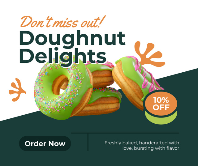 Doughnut Shop Promo with Bright Green Donuts Facebook Design Template