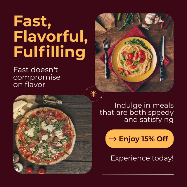Fast Casual Restaurant Ad with Various Dishes on Table Instagram Modelo de Design