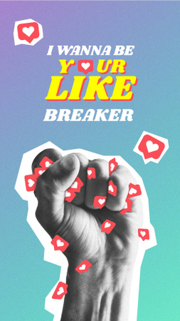 Funny Illustration of Hand holding Likes Instagram Story Šablona návrhu