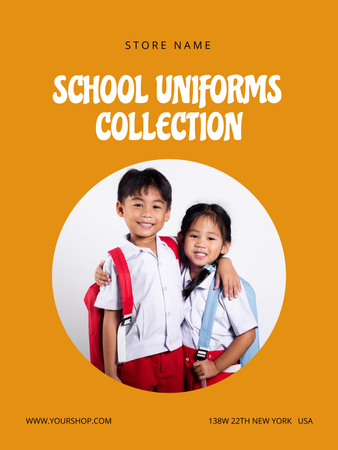 School Apparel and Uniforms Sale Offer with Pupils Poster 36x48in Design Template