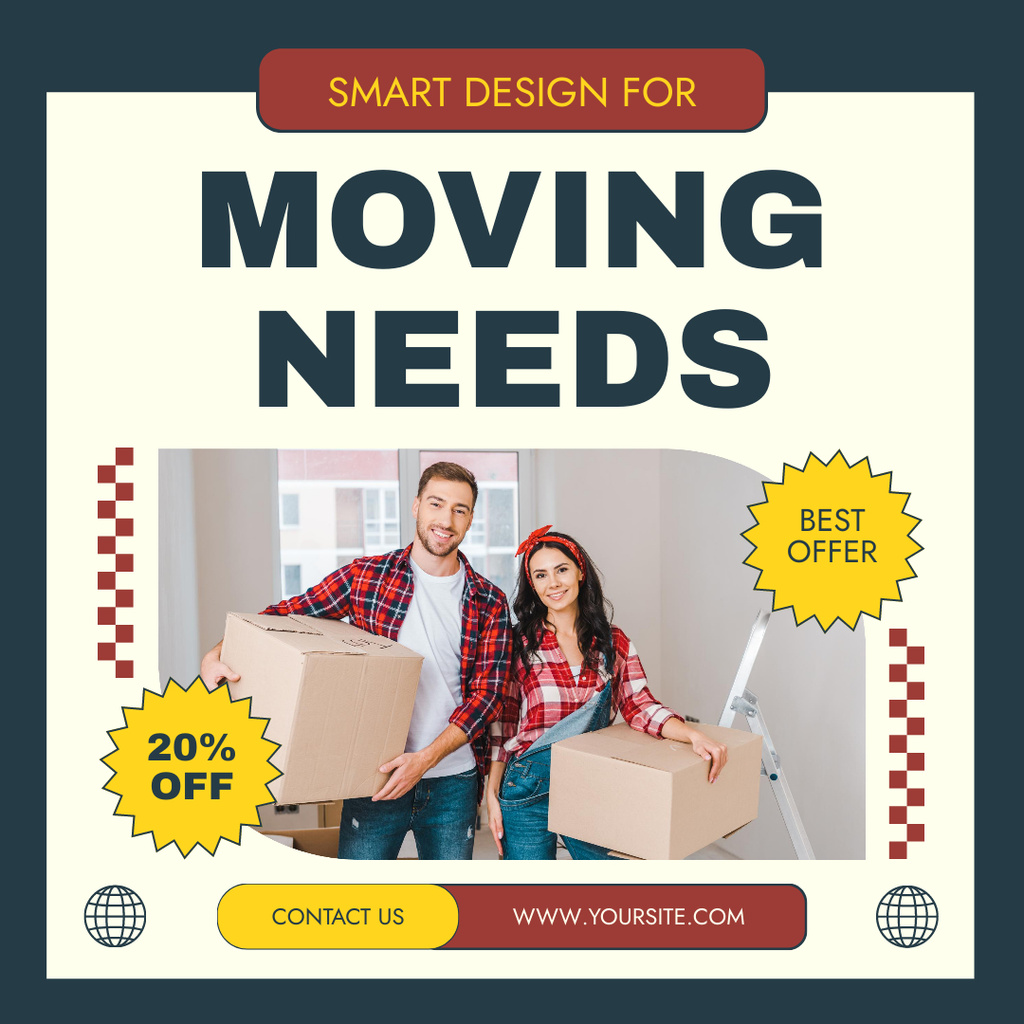 Ad of Moving Services with People holding Boxes Instagram AD tervezősablon