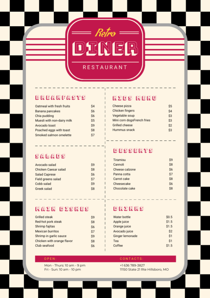 Retro Style Diner or Restaurant Menu – шаблон для дизайну