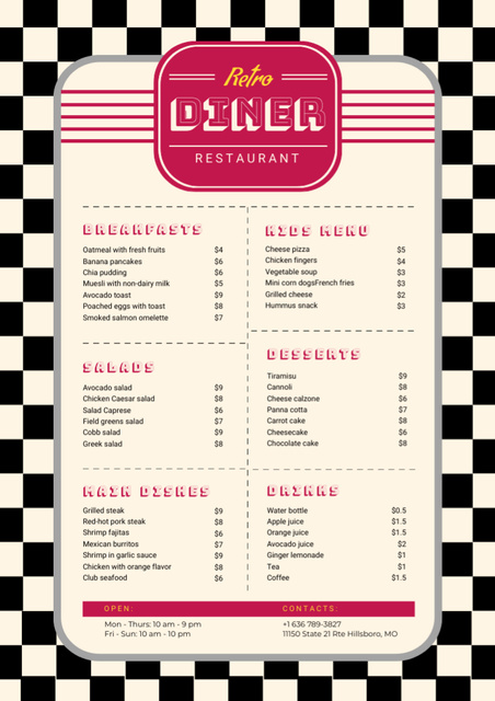 Retro Style Diner or Restaurant Menu – шаблон для дизайна
