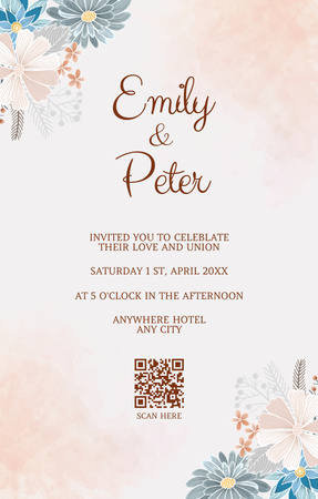 Wedding Celebration Announcement with Field Flowers Illustration Invitation 4.6x7.2in Design Template