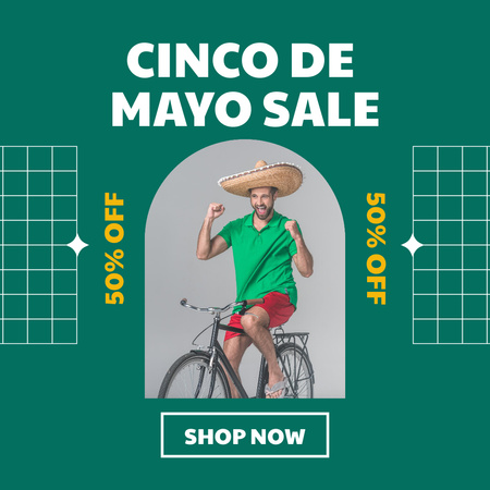 Cinco de Maya Sale with Man on Bicycle Instagram Design Template