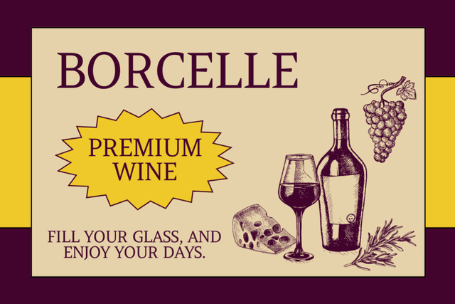 Designvorlage Premium Wine In Bottles With Grapes Illustration für Label