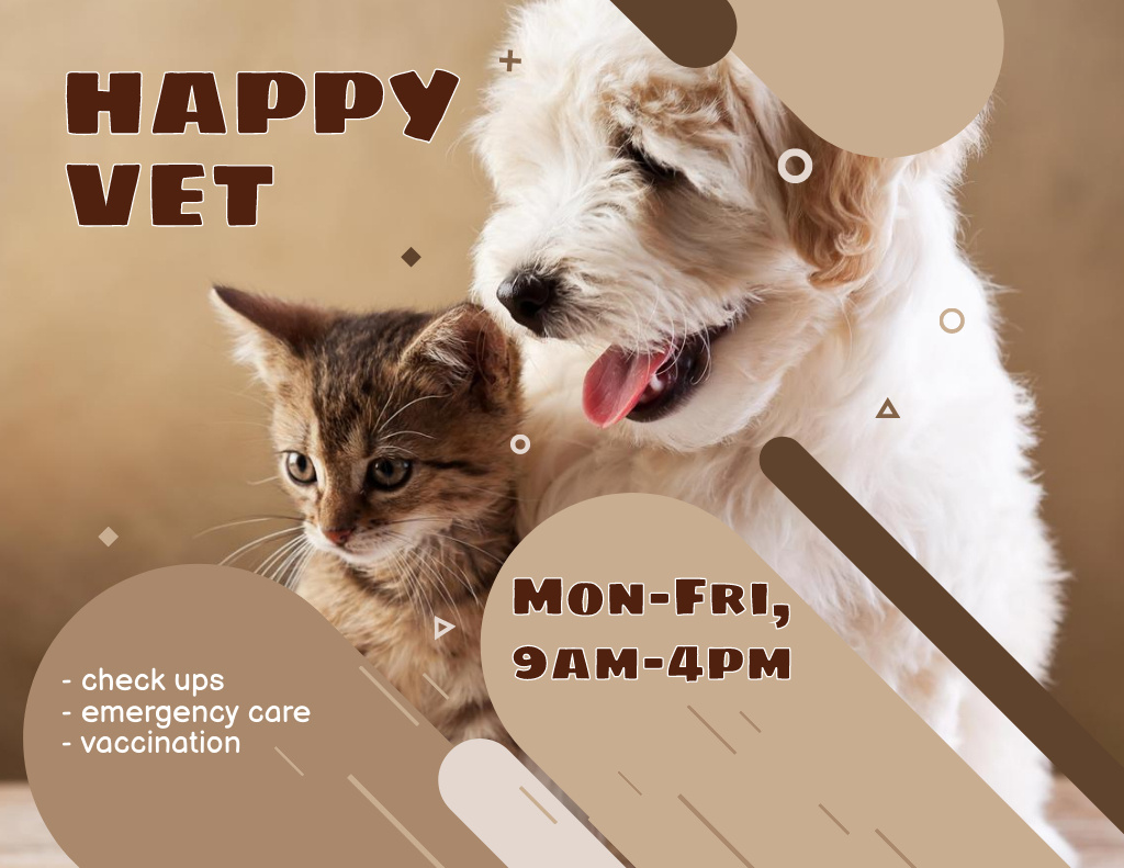 Perfect Pets Clinic Ad with Cute Dog and Cat Flyer 8.5x11in Horizontal Design Template