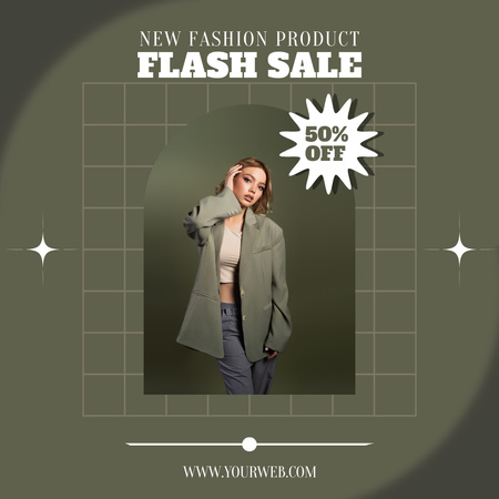 Anúncio de venda em flash com a garota de jaqueta verde Instagram Modelo de Design