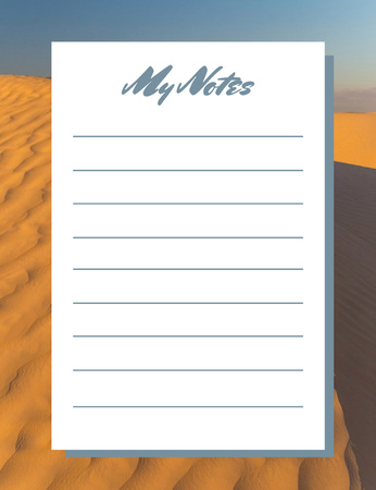 Ontwerpsjabloon van Notepad 107x139mm van Individuele planner met zandduinen in de woestijn