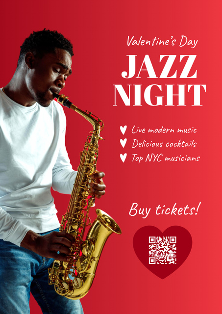 Jazz Night Announcement on Valentine's Day Poster Šablona návrhu