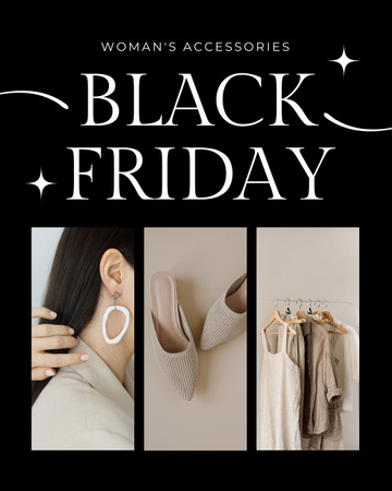 Black Friday Sale of Trendy Wear and Accessories Instagram Post Vertical Design Template
