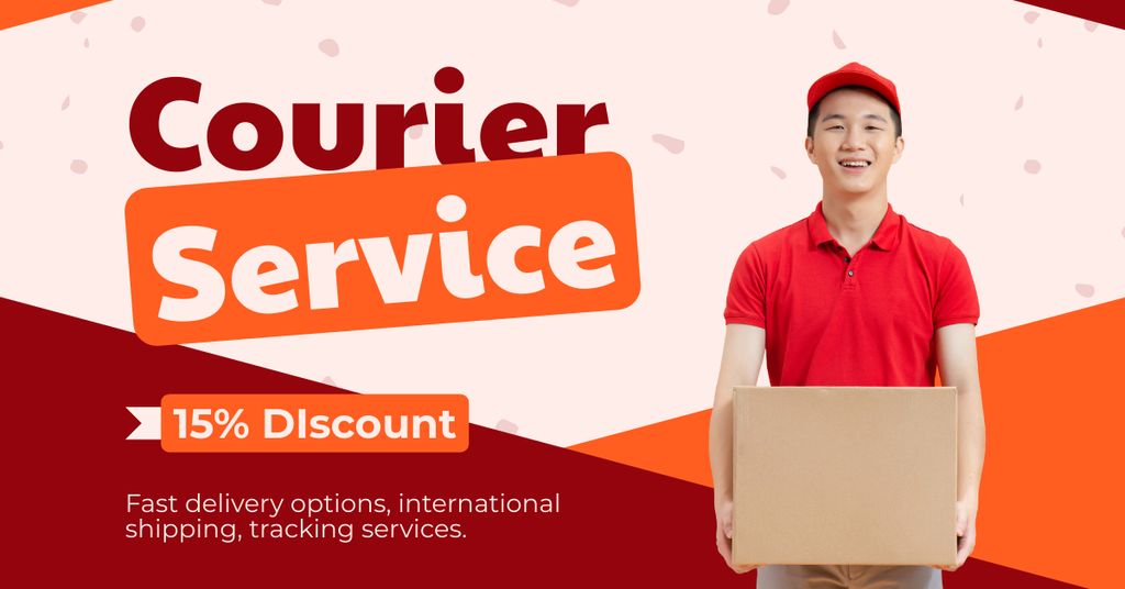 Courier Services Discount on Red Facebook AD Modelo de Design