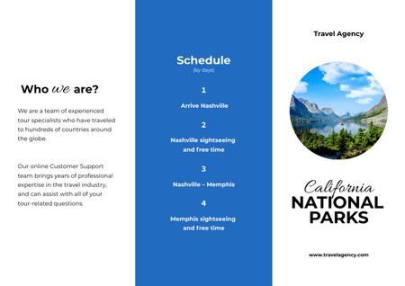 California National Park Tour Schedule on Blue Brochure Din Large Z-fold Šablona návrhu