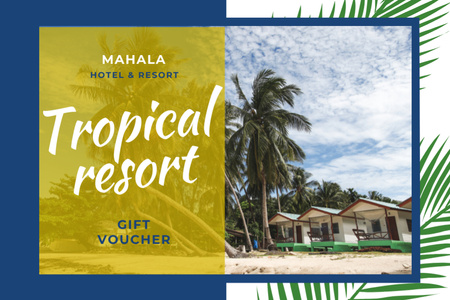 Tropical Resort with Huts and Palms Gift Certificate Design Template
