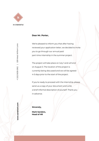 Офіційна відповідь на стажування в бізнес-компанії Letterhead – шаблон для дизайну