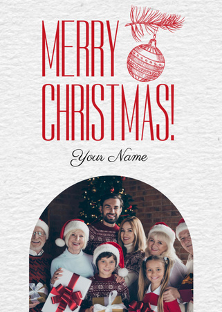 Christmas Holiday Greeting with Big Happy Family Postcard 5x7in Vertical Design Template