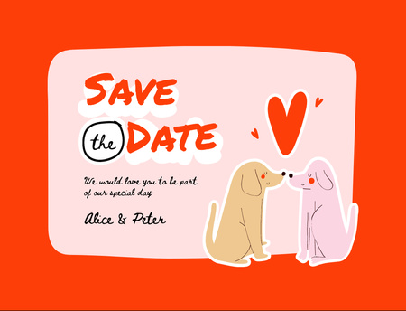 Wedding Announcement with Cute Dogs kissing Postcard 4.2x5.5in Design Template