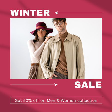 Platilla de diseño Winter Sale with Couple in Stylish Outfits Instagram