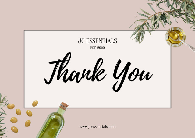 Thankful Phrase with Olive Oil Card Design Template